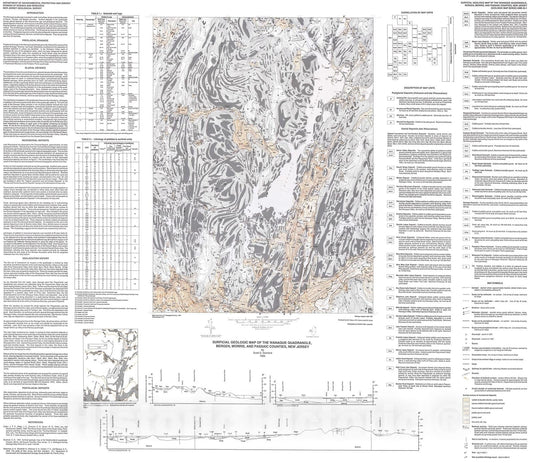 Map : Surficial geology of the Wanaque quadrangle, Bergen, Morris, and Passaic Counties, New Jersey, 1993 Cartography Wall Art :