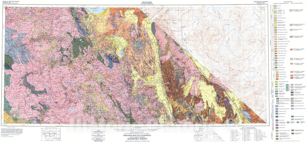 Map : Geologic map of California : Mariposa sheet, 1967 Cartography Wall Art :