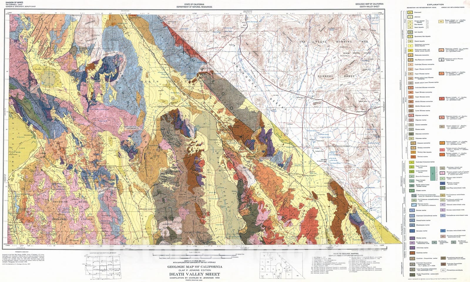 Map : Geologic map of California : Death Valley sheet, 1958 Cartography Wall Art :