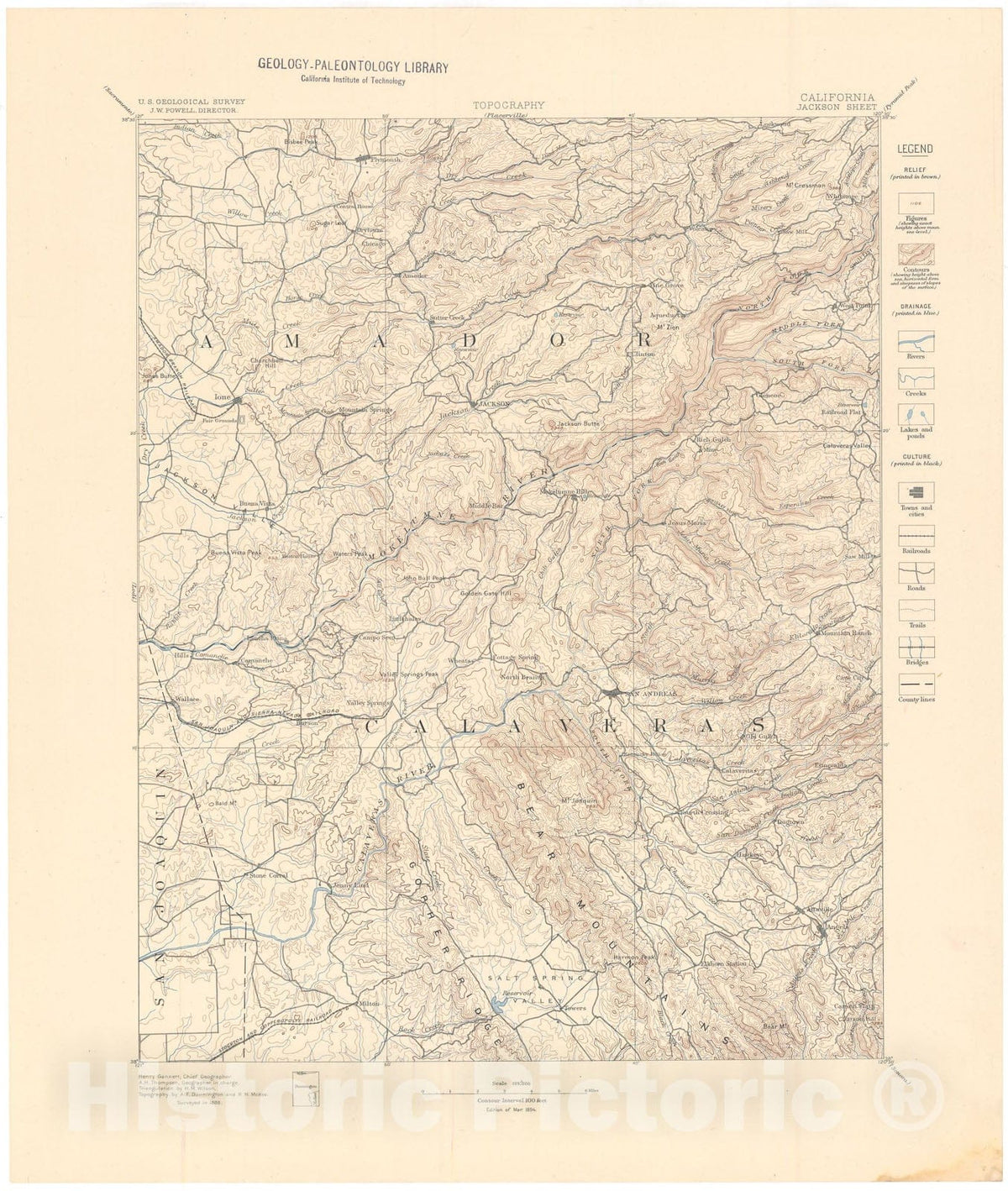 Map : Jackson Peak folio, California, 1894 Cartography Wall Art :