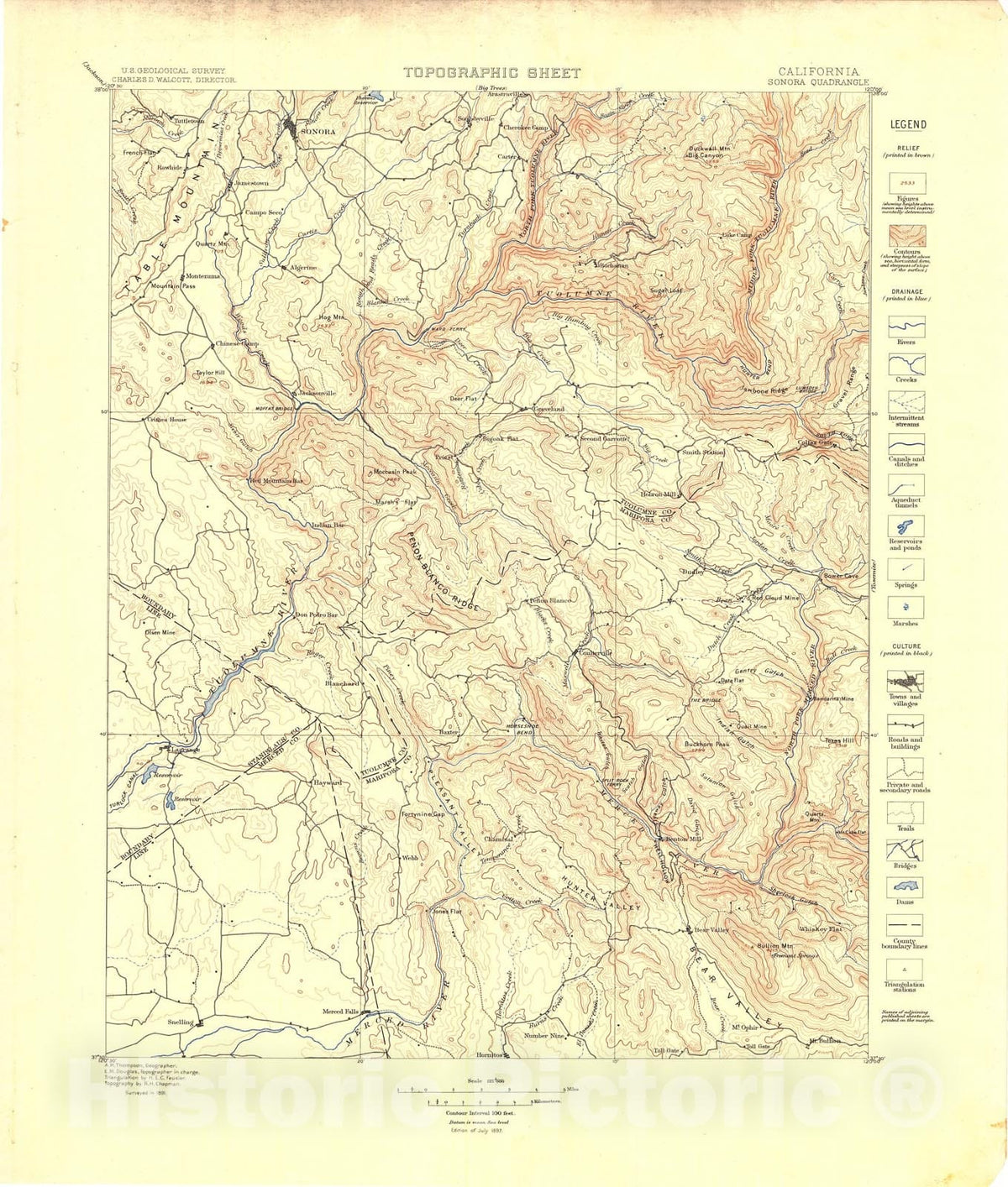Map : Sonora folio, California, 1897 Cartography Wall Art :