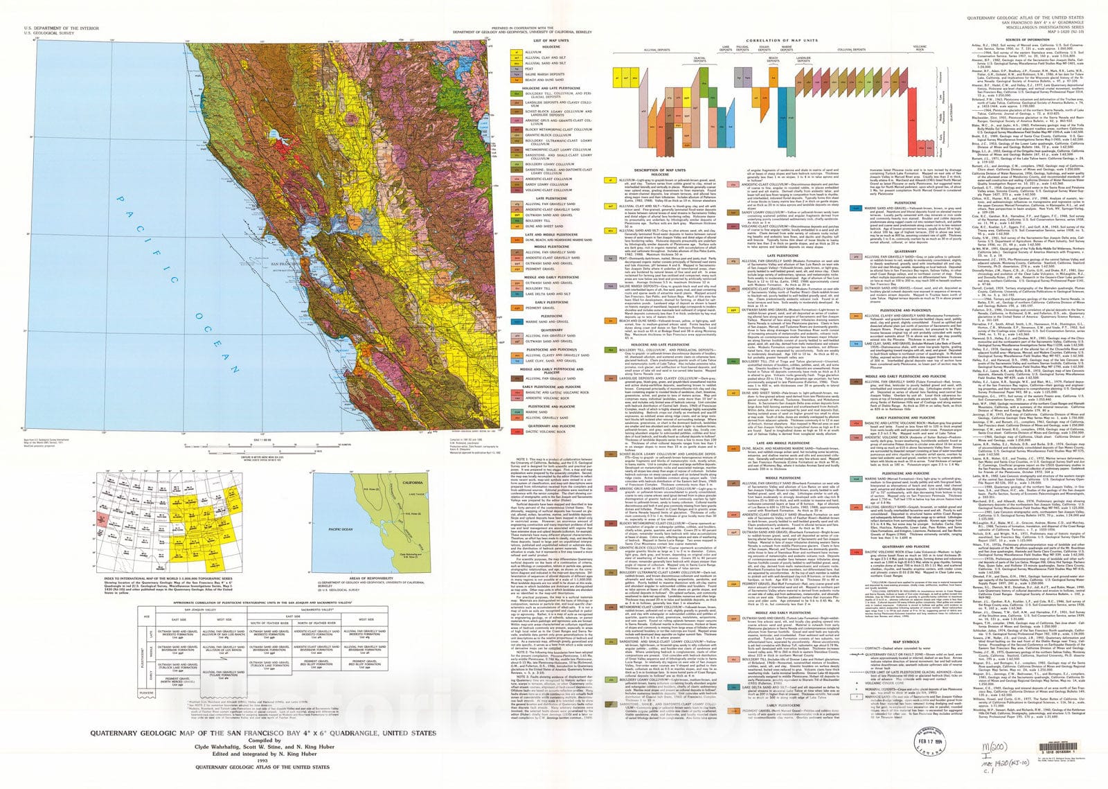 Map : Quaternary geologic map of the San Francisco Bay four degree x six degree quadrangle, United States, 1993 Cartography Wall Art :
