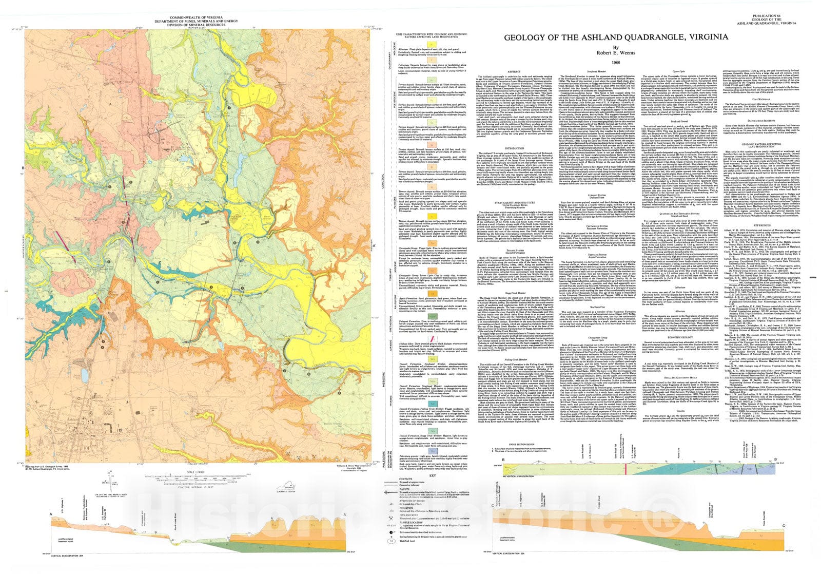Map : Geology of the Ashland quadrangle, Virginia, 1986 Cartography Wall Art :