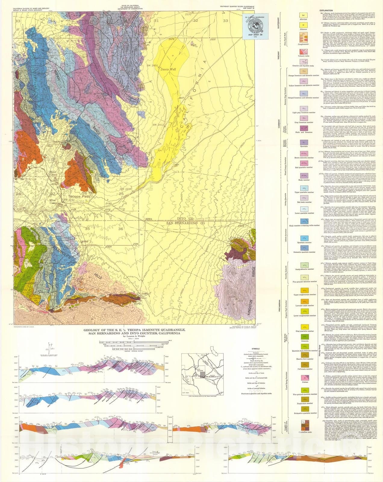 Map : Geology of the southeast quarter of the Tecopa quadrangle, San Bernardino and Inyo Counties, California, 1974 Cartography Wall Art :