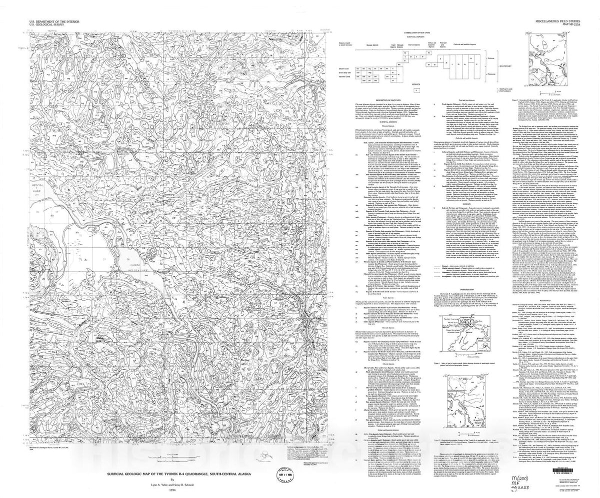 Map : Surficial geologic map of the Tyonek B-4 quadrangle, south-central Alaska, 1994 Cartography Wall Art :