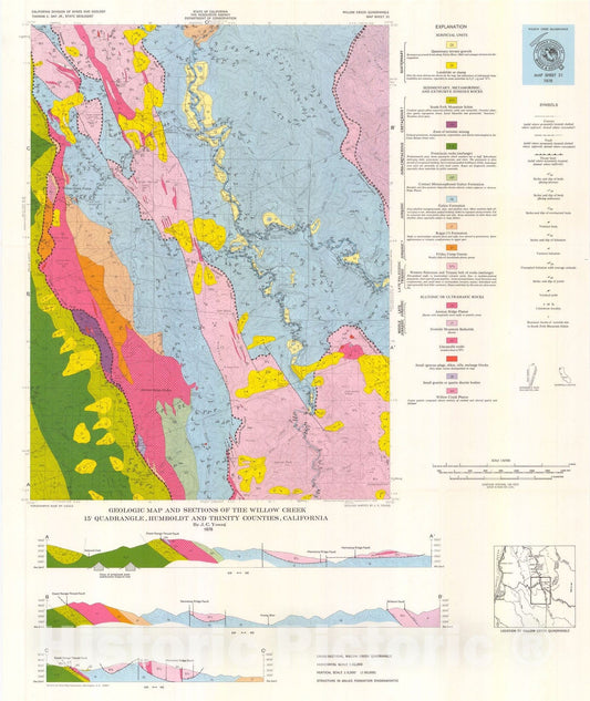 Map : Geology of the Willow Creek 15' quadrangle, Humboldt and Trinity Counties, California, 1978 Cartography Wall Art :