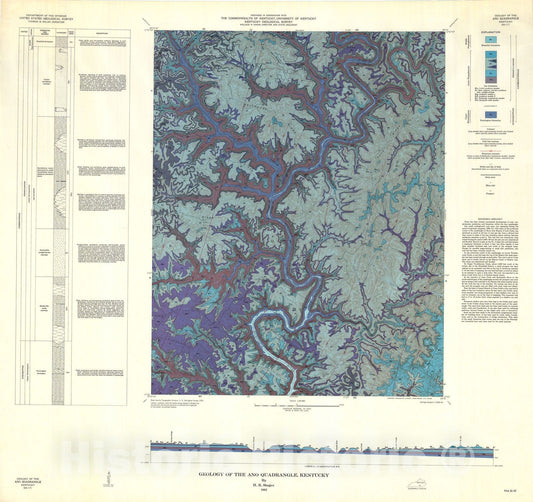 Map : Geology of the Ano quadrangle, Kentucky, 1962 Cartography Wall Art :