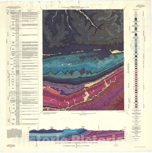 Map : Geology of the Ewing quadrangle, Kentucky and Virginia, 1961 Cartography Wall Art :