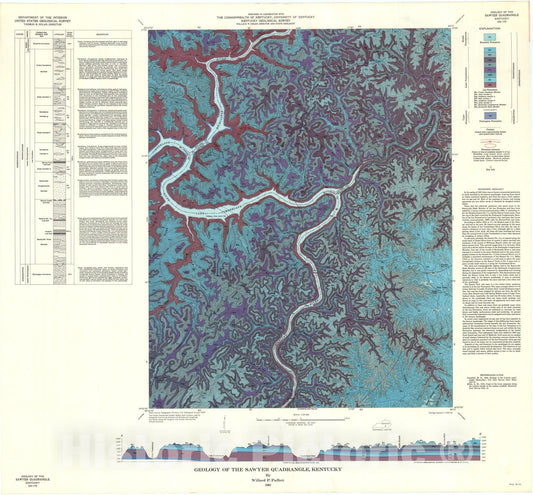 Map : Geology of the Sawyer quadrangle, Kentucky, 1962 Cartography Wall Art :