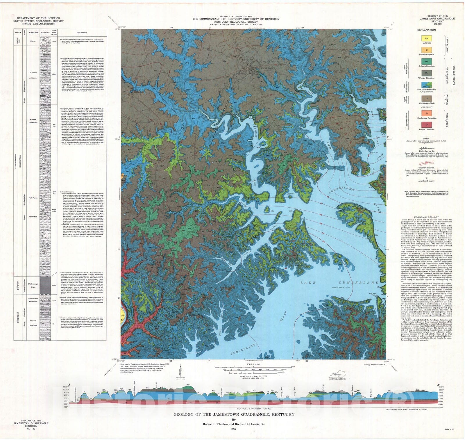 Map : Geology of the Jamestown quadrangle, Kentucky, 1962 Cartography Wall Art :