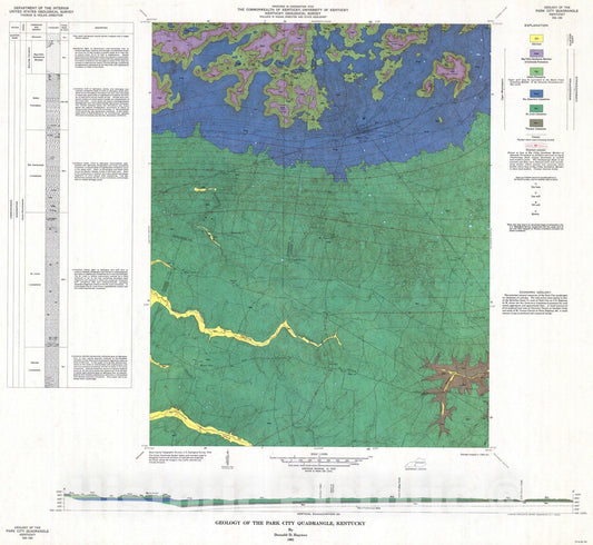 Map : Geology of the Park City quadrangle, Kentucky, 1962 Cartography Wall Art :