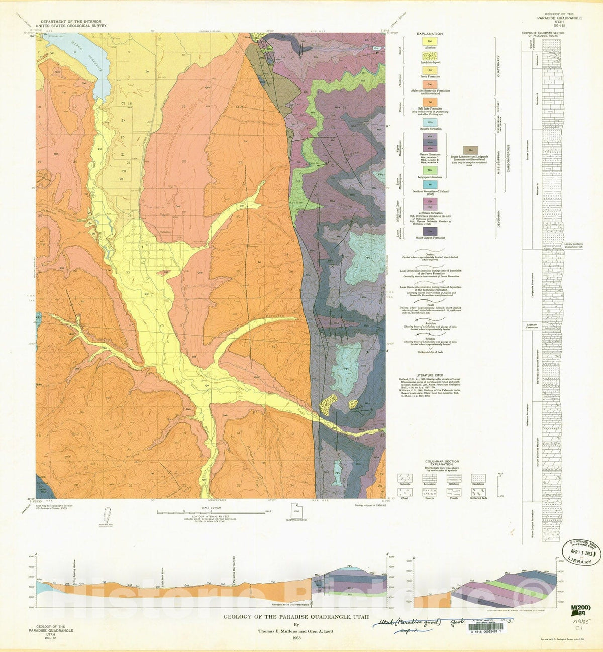 Map : Geology of the Paradise quadrangle, Utah, 1963 Cartography Wall Art :