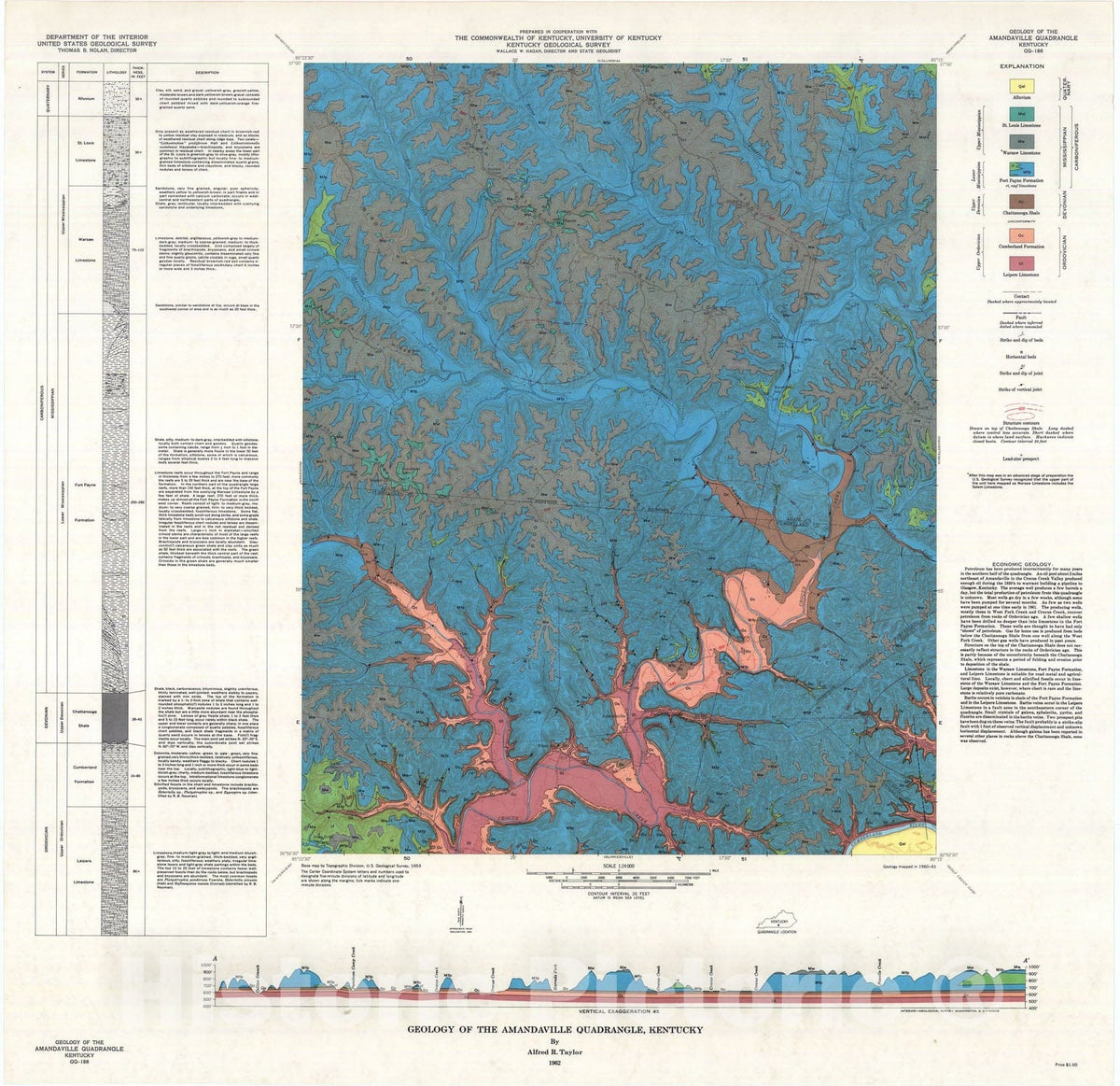 Map : Geology of the Amandaville quadrangle, Kentucky, 1962 Cartography Wall Art :