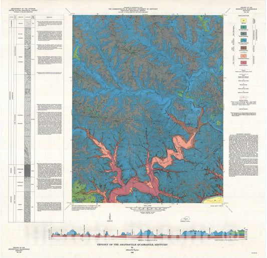 Map : Geology of the Amandaville quadrangle, Kentucky, 1962 Cartography Wall Art :