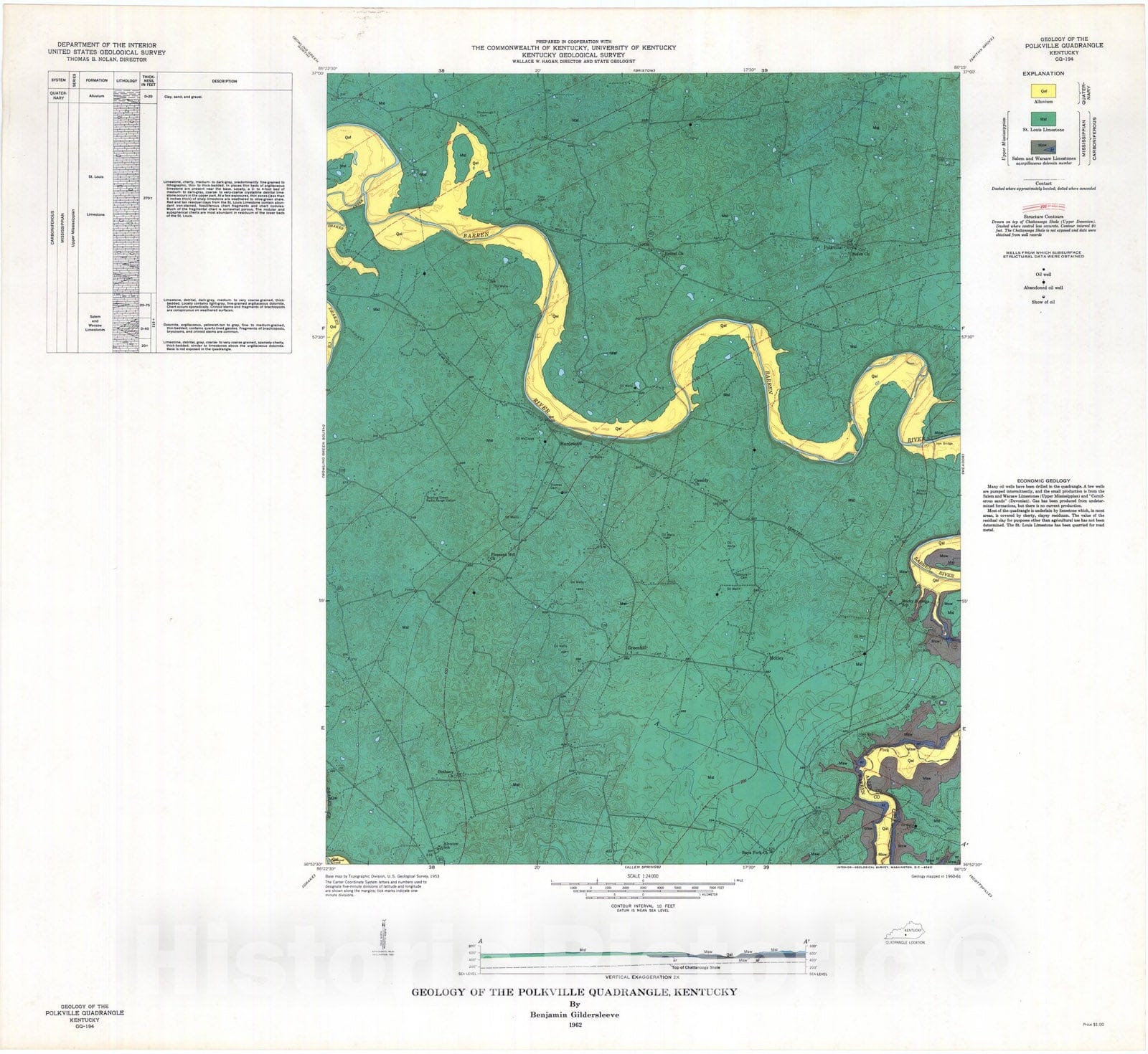 Map : Geology of the Polkville quadrangle, Kentucky, 1962 Cartography Wall Art :