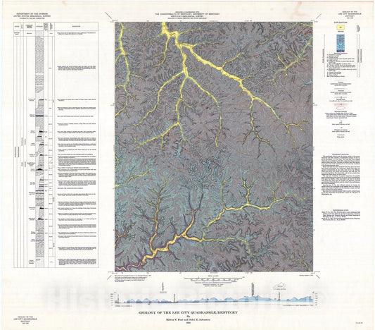 Map : Geology of the Lee City quadrangle, Kentucky, 1963 Cartography Wall Art :