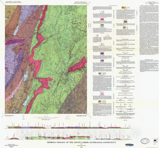 Map : Bedrock geology of the Mount Carmel quadrangle, Connecticut, 1963 Cartography Wall Art :