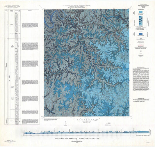 Map : Geology of the Bernstadt quadrangle, Kentucky, 1963 Cartography Wall Art :