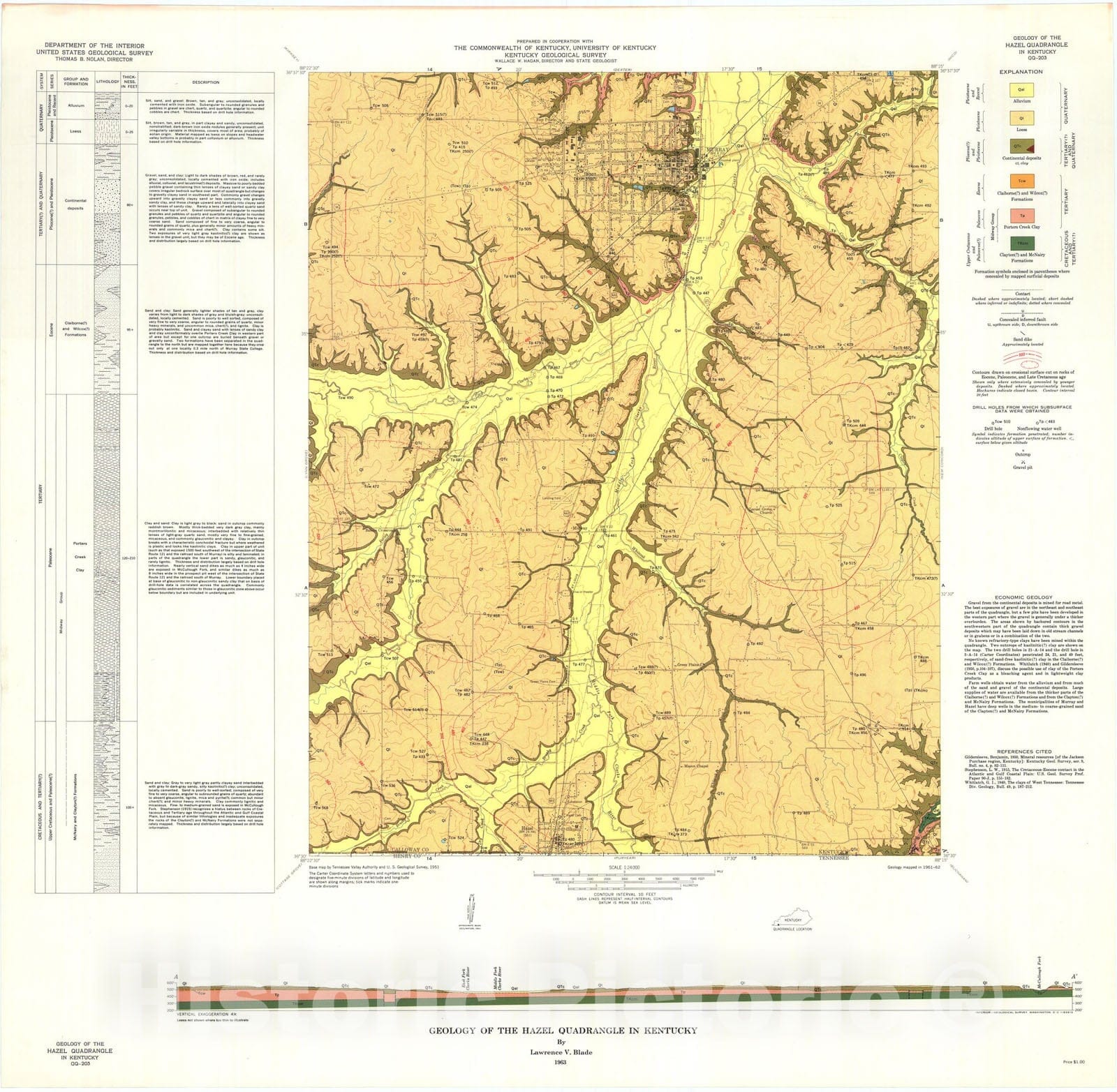 Map : Geology of the Hazel quadrangle in Kentucky, 1963 Cartography Wall Art :