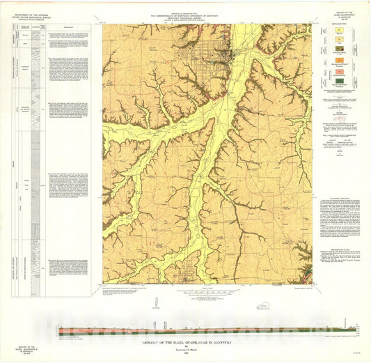 Map : Geology of the Hazel quadrangle in Kentucky, 1963 Cartography Wall Art :