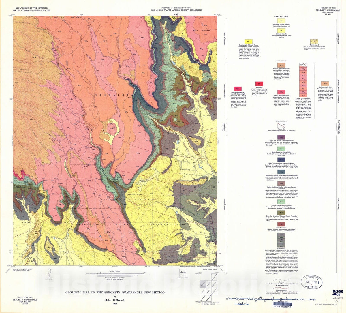 Map : Geologic map of the Seboyeta quadrangle, New Mexico, 1963 Cartography Wall Art :