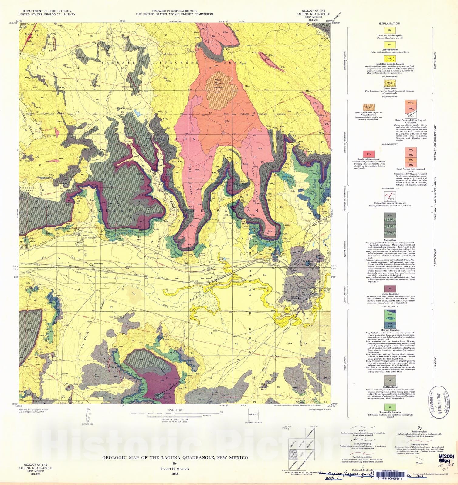 Map : Geologic map of the Laguna quadrangle, New Mexico, 1963 Cartography Wall Art :