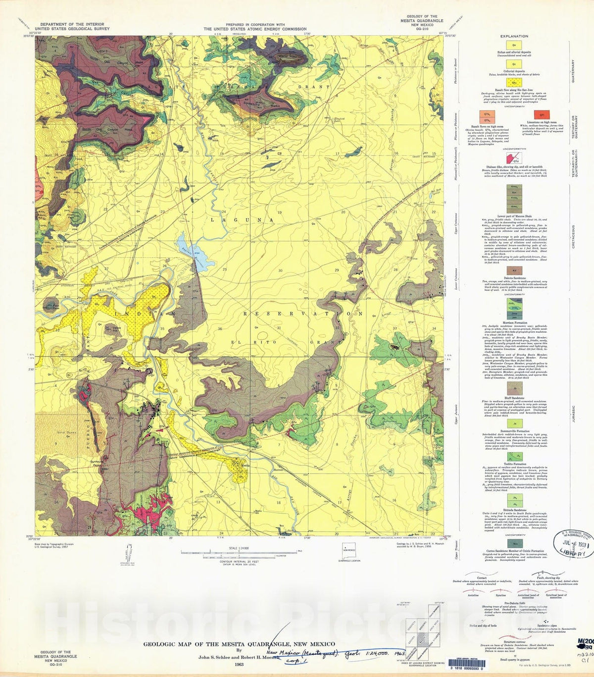 Map : Geologic map of the Mesita quadrangle, New Mexico, 1963 Cartography Wall Art :