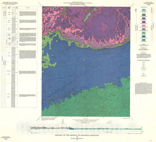 Map : Geology of the Bristow quadrangle, Kentucky, 1963 Cartography Wall Art :