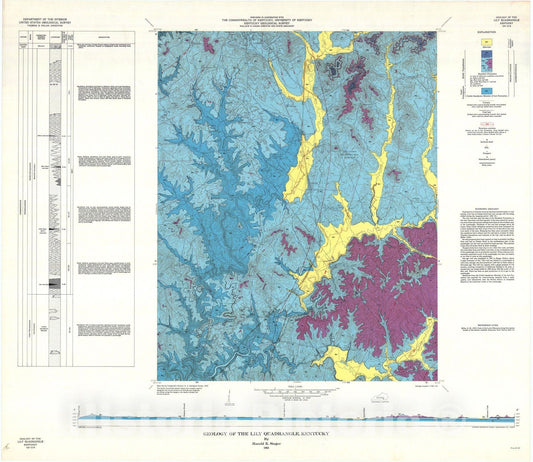 Map : Geology of the Lily quadrangle, Kentucky, 1963 Cartography Wall Art :