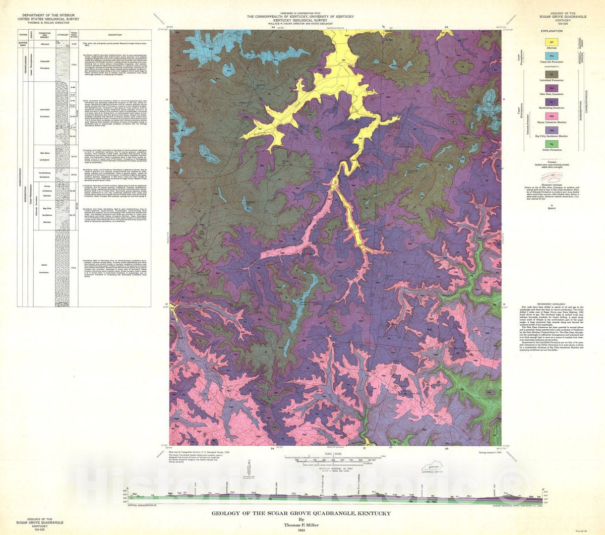 Map : Geology of the Sugar Grove quadrangle, Kentucky, 1963 Cartography Wall Art :