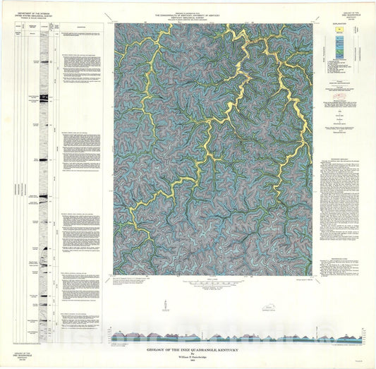 Map : Geology of the Inez quadrangle, Kentucky, 1963 Cartography Wall Art :