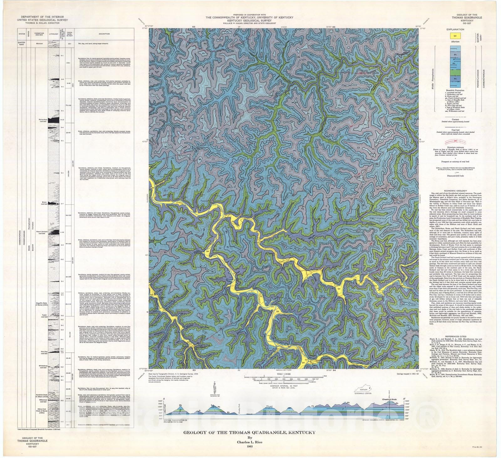 Map : Geology of the Thomas quadrangle, Kentucky, 1963 Cartography Wall Art :