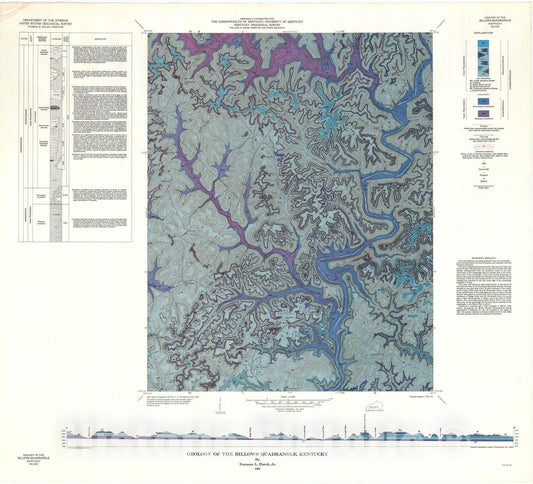 Map : Geology of the Billows quadrangle, Kentucky, 1963 Cartography Wall Art :