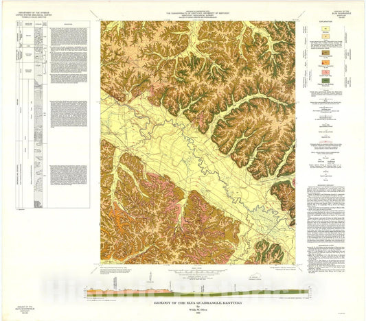 Map : Geology of the Elva quadrangle, Kentucky, 1963 Cartography Wall Art :