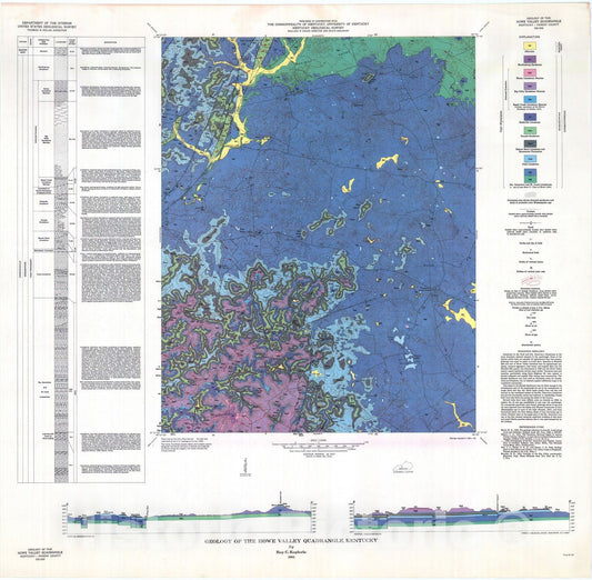 Map : Geology of the Howe Valley quadrangle, Kentucky, 1963 Cartography Wall Art :