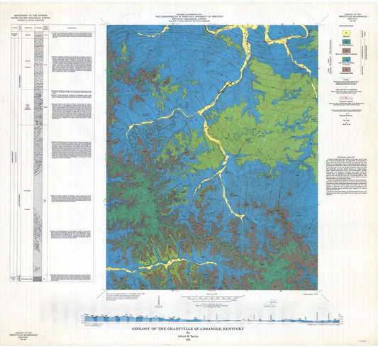 Map : Geology of the Gradyville quadrangle, Kentucky, 1963 Cartography Wall Art :