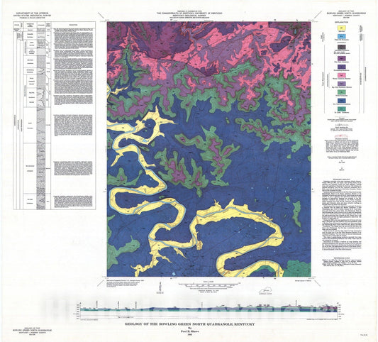 Map : Geology of the Bowling Green North quadrangle, Kentucky, 1963 Cartography Wall Art :