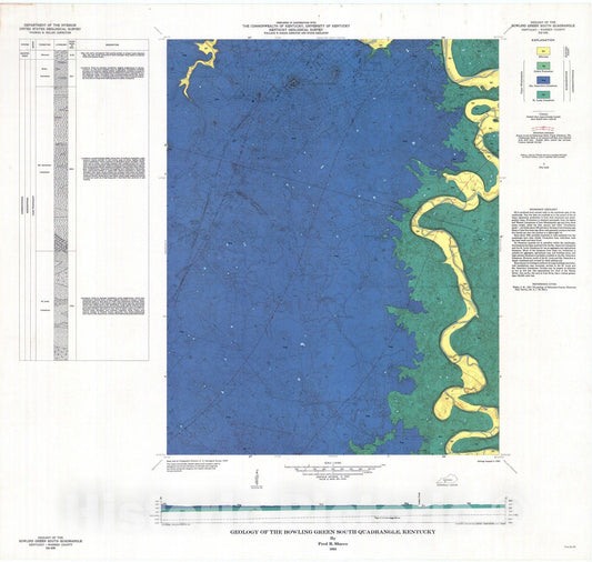 Map : Geology of the Bowling Green South quadrangle, Kentucky, 1963 Cartography Wall Art :