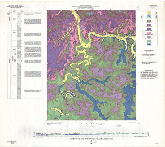 Map : Geology of the Hadley quadrangle, Kentucky, 1963 Cartography Wall Art :