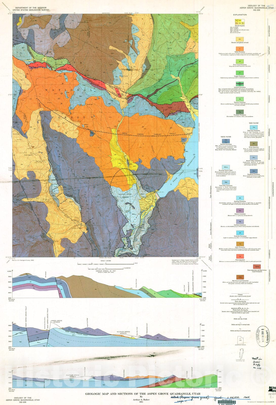 Map : Geology of the Aspen Grove quadrangle, Utah, 1963 Cartography Wall Art :