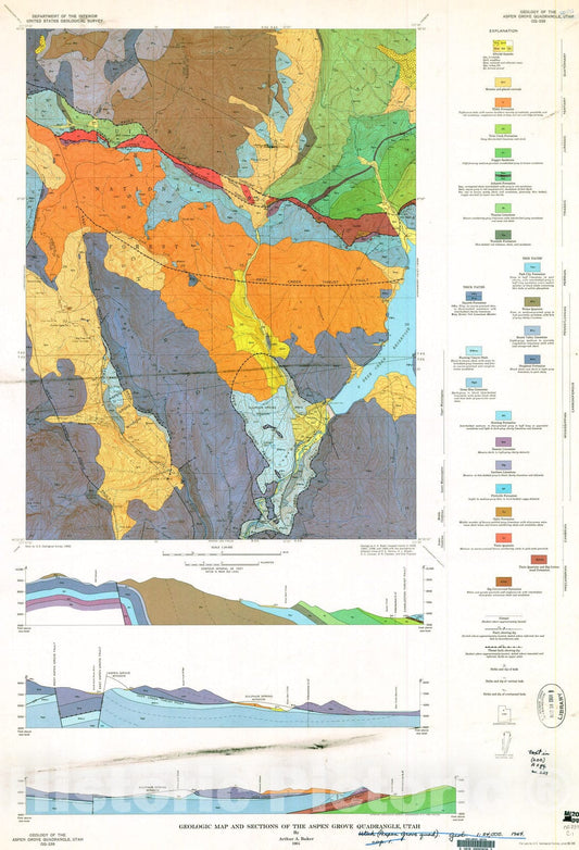 Map : Geology of the Aspen Grove quadrangle, Utah, 1963 Cartography Wall Art :