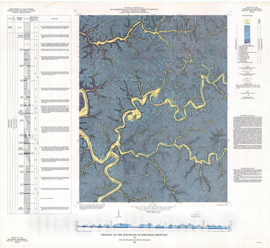Map : Geology of the Quicksand quadrangle, Kentucky, 1963 Cartography Wall Art :