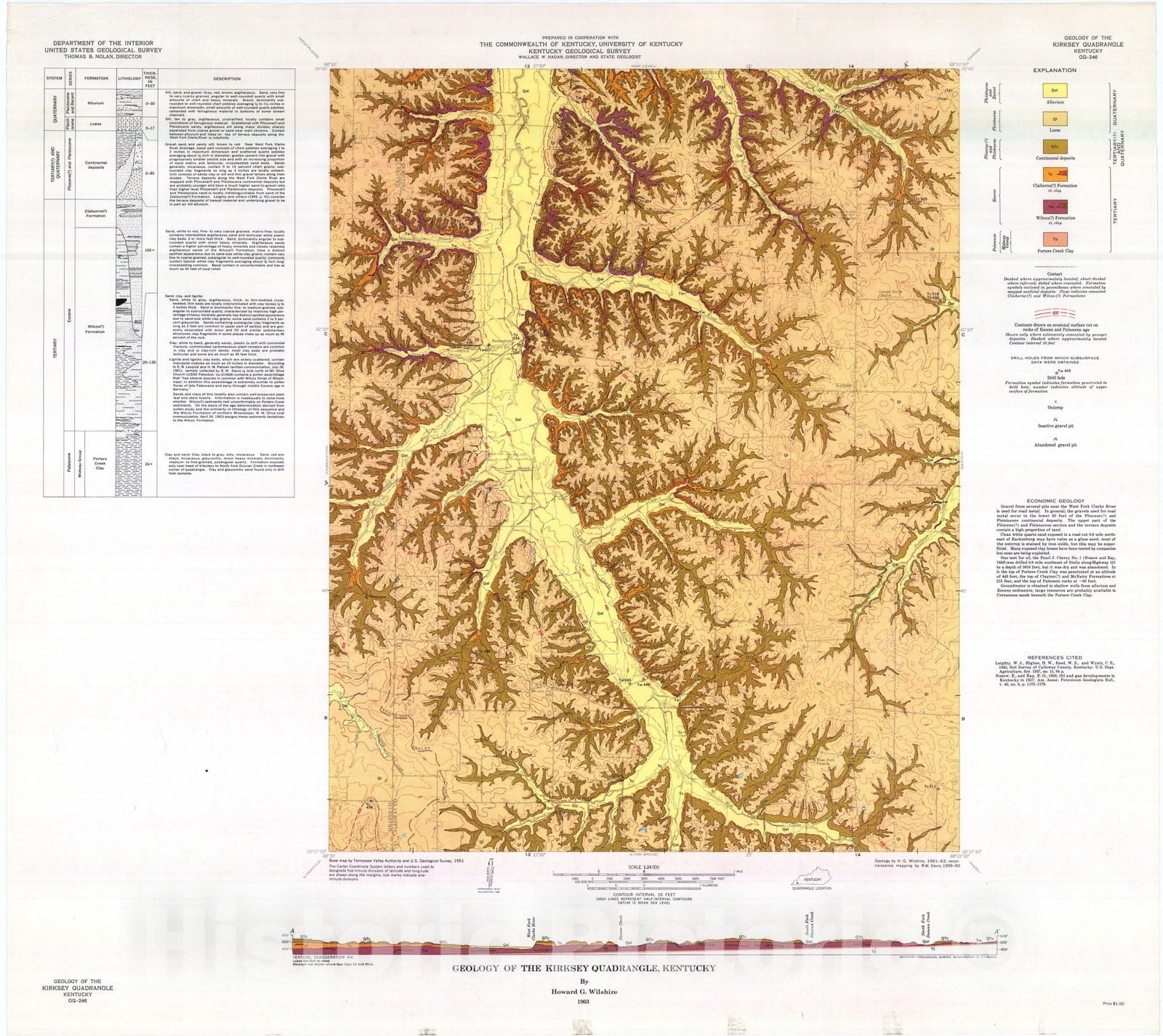 Map : Geology of the Kirksey quadrangle, Kentucky, 1963 Cartography Wall Art :