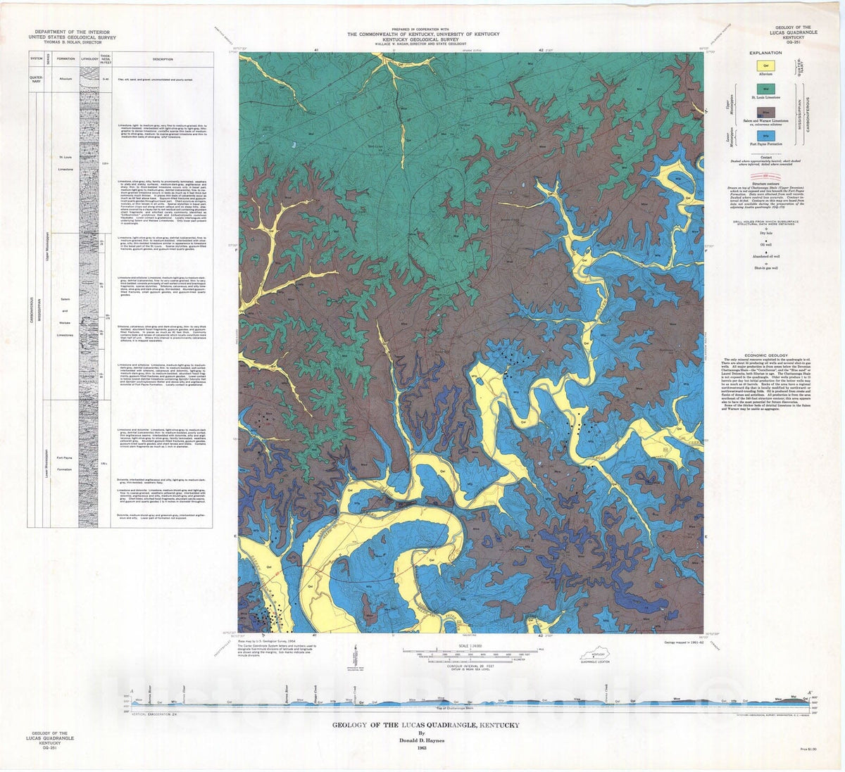 Map : Geology of the Lucas quadrangle, Kentucky, 1963 Cartography Wall Art :