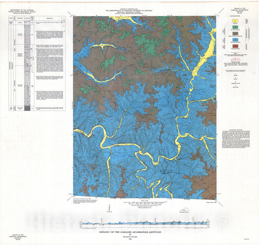 Map : Geology of the Gamaliel quadrangle, Kentucky, 1963 Cartography Wall Art :