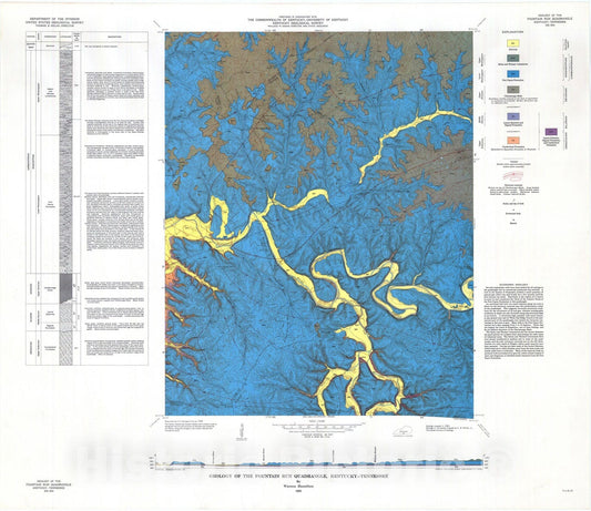 Map : Geology of the Fountain Run quadrangle, Kentucky-Tennessee, 1963 Cartography Wall Art :