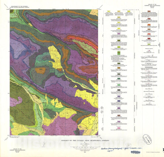 Map : Geology of the Chimney Rock quadrangle, Montana, 1964 Cartography Wall Art :