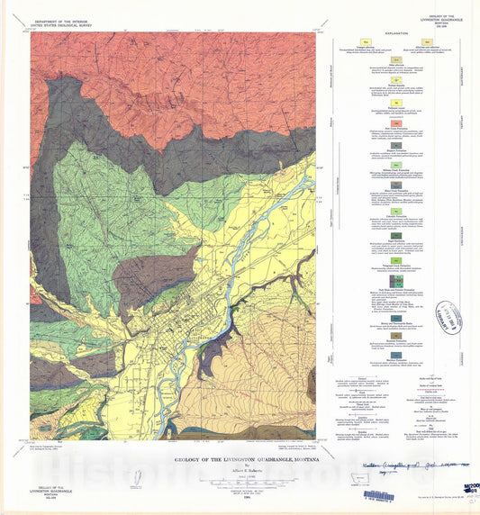 Map : Geology of the Livingston quadrangle, Montana, 1964 Cartography Wall Art :