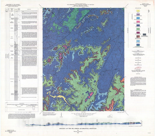 Map : Geology of the Big Spring quadrangle, Kentucky, 1964 Cartography Wall Art :