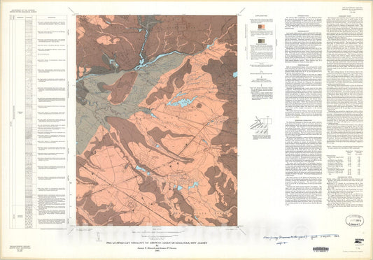 Map : Pre-Quaternary geology of the Browns Mills quadrangle, New Jersey, 1963 Cartography Wall Art :